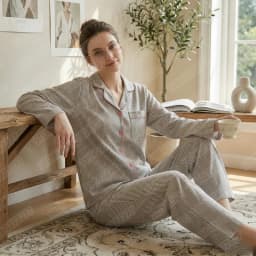 2PCS/Set Women's Long Sleeve Striped Pajama Set, Soft Breathable Loungewear, Casual Loose Fit Sleepwear for Girls