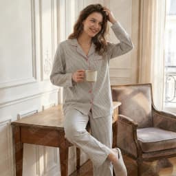 2PCS/Set Women's Long Sleeve Striped Pajama Set, Soft Breathable Loungewear, Casual Loose Fit Sleepwear for Girls