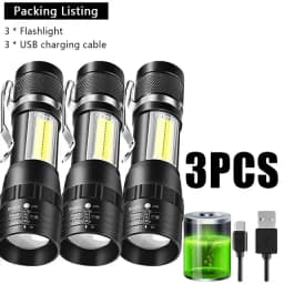 COB+XPE Mini Portable Flashlight Zoomable Small Torch USB Rechargeable Outdoor Camping Fishing Long Range Emergency Lantern