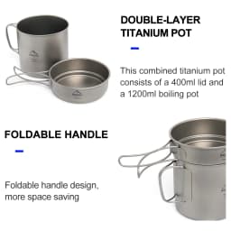 Widesea Ultralight Titanium Camping Pot 1100ml Foldable Handle Portable Outdoor Cookware with Mesh Bag for Backpacking Hiking Tr