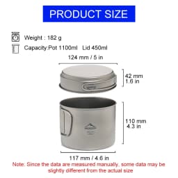 Widesea Ultralight Titanium Camping Pot 1100ml Foldable Handle Portable Outdoor Cookware with Mesh Bag for Backpacking Hiking Tr