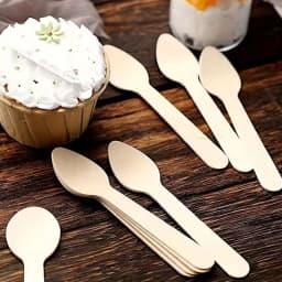 50Pcs Disposable Spoons (Approximately 9.6cm) Wooden Mini Dessert Spoons, Dessert Spoons, Tasting Spoons, Suitable for Parties, Gatherings, Holiday Celebrations, and Can Be Used by Multiple Guests