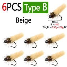 Bimoo 6PCS Brass /Tungsten Bead Head Mop Fly Artificial Crane Fly Caddis Larva Wet Jig Nymph Fly Trout Grayling Fishing Lures