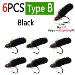 Bimoo 6PCS Brass /Tungsten Bead Head Mop Fly Artificial Crane Fly Caddis Larva Wet Jig Nymph Fly Trout Grayling Fishing Lures