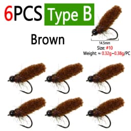 Bimoo 6PCS Brass /Tungsten Bead Head Mop Fly Artificial Crane Fly Caddis Larva Wet Jig Nymph Fly Trout Grayling Fishing Lures