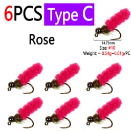 Bimoo 6PCS Brass /Tungsten Bead Head Mop Fly Artificial Crane Fly Caddis Larva Wet Jig Nymph Fly Trout Grayling Fishing Lures