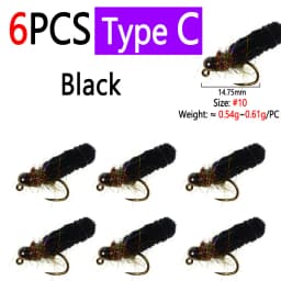 Bimoo 6PCS Brass /Tungsten Bead Head Mop Fly Artificial Crane Fly Caddis Larva Wet Jig Nymph Fly Trout Grayling Fishing Lures