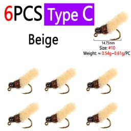 Bimoo 6PCS Brass /Tungsten Bead Head Mop Fly Artificial Crane Fly Caddis Larva Wet Jig Nymph Fly Trout Grayling Fishing Lures