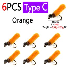 Bimoo 6PCS Brass /Tungsten Bead Head Mop Fly Artificial Crane Fly Caddis Larva Wet Jig Nymph Fly Trout Grayling Fishing Lures