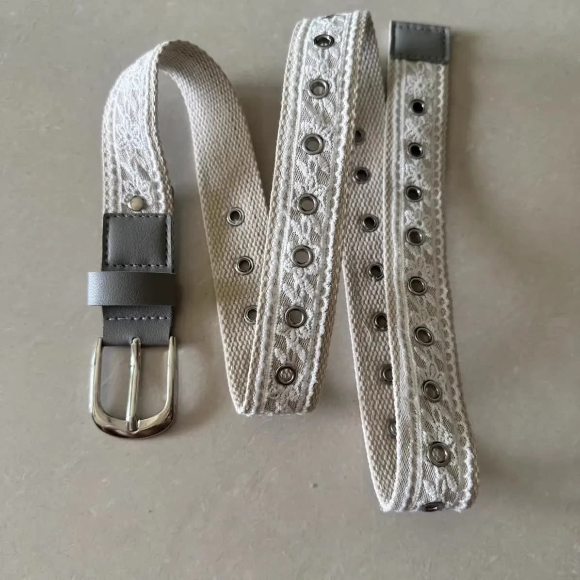 Vintage Lace Canvas Belt for Women Fashionable Metal Buckle Decorative Waistband Retro Jean Accessory Korean Trendy Design 110cm