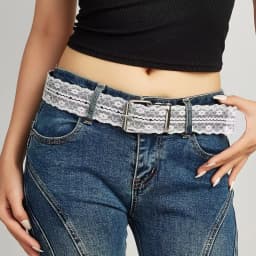 Vintage Lace Canvas Belt for Women Fashionable Metal Buckle Decorative Waistband Retro Jean Accessory Korean Trendy Design 110cm