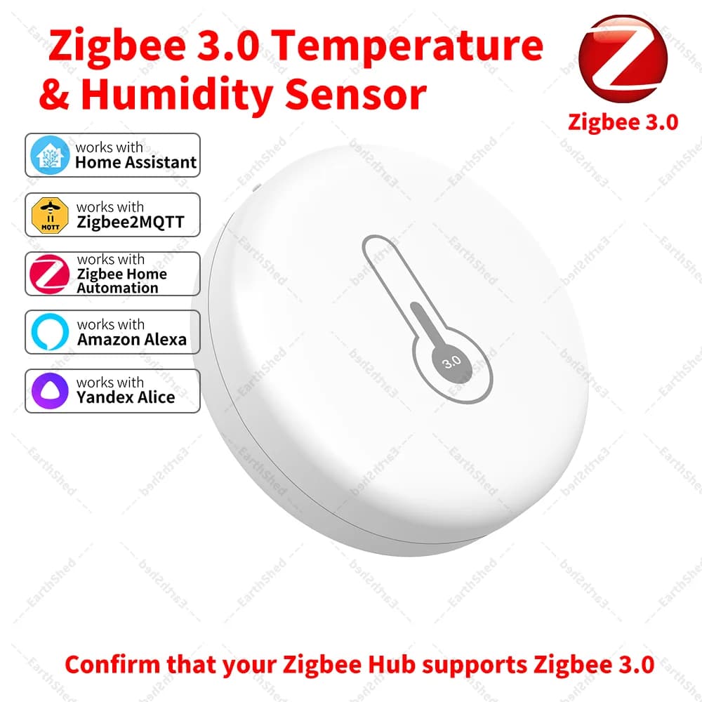 Zigbee Temperature Humidity Sensor Standard Zigbee 3.0 Hub Required Work with Home Assistant Yandex Alexa ZHA Zigbee2MQTT