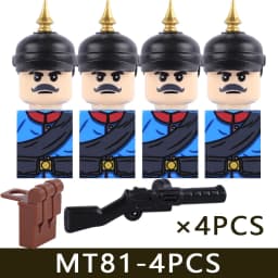 MOC Military Series WW1 Prussian British Soldier Figures Building Blocks Army Infantry Warrior Backpack Accessories Bricks Toys
