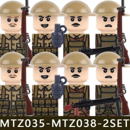 MOC Military Series WW1 Prussian British Soldier Figures Building Blocks Army Infantry Warrior Backpack Accessories Bricks Toys