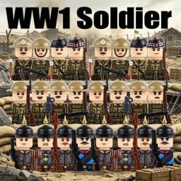 MOC Military Series WW1 Prussian British Soldier Figures Building Blocks Army Infantry Warrior Backpack Accessories Bricks Toys