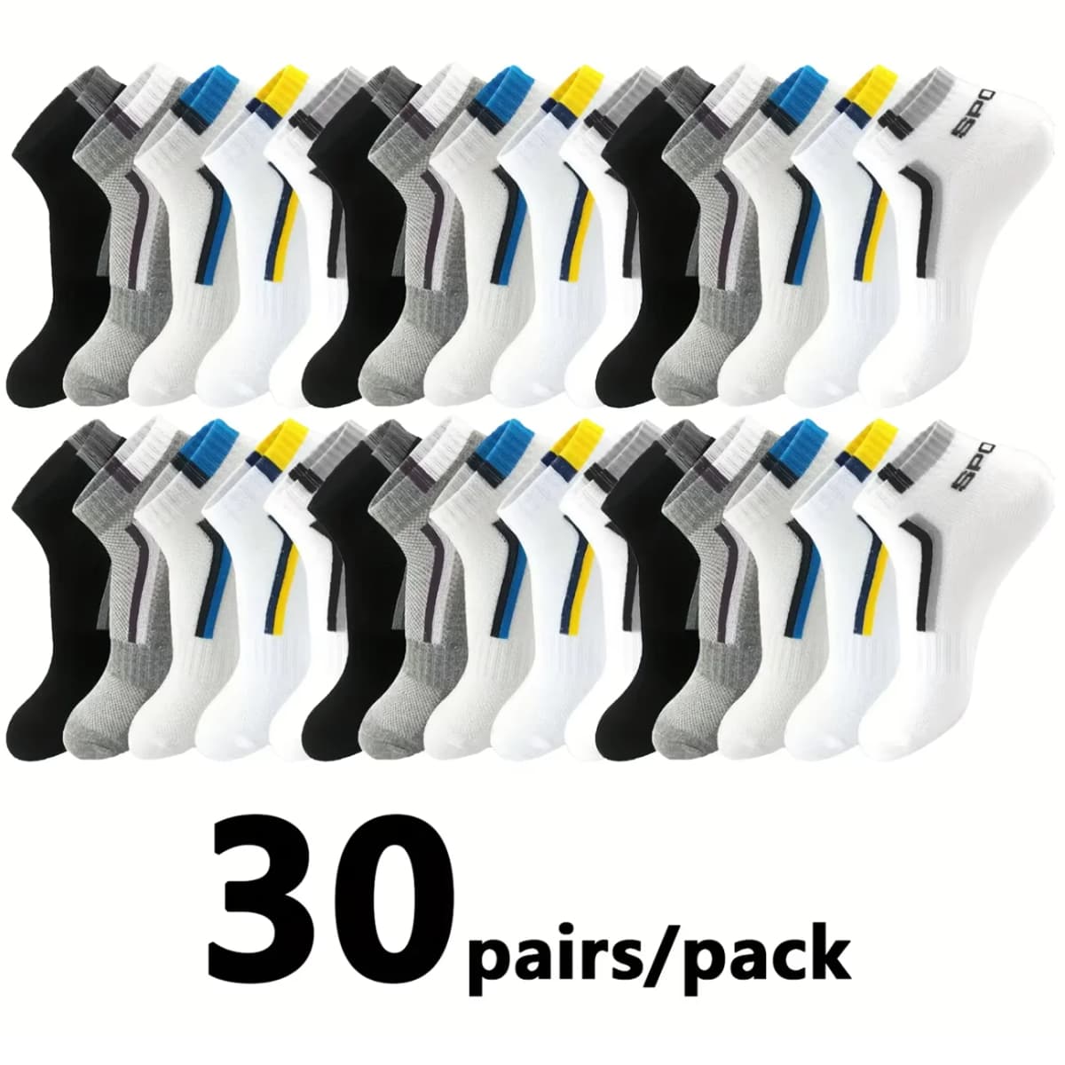 30Pairs Men's Color-block Mesh Breathable Ankle Socks Absorb Sweat Casual Sports Short Socks for Men