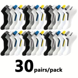 30Pairs Men's Color-block Mesh Breathable Ankle Socks Absorb Sweat Casual Sports Short Socks for Men