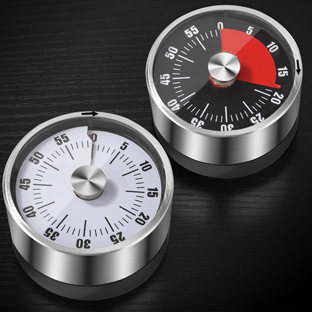 Stainless Steel Mechanical Kitchen Timer 60-Minute Countdown Magnetic Alarm Reminder for Cooking & Student Study