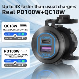 118W Aluminum 12V USB C Laptop Outlet PD 100W Port & QC3.0 18W Car Charger Socket Fast Charging for RV MarineTruck Boat Golf