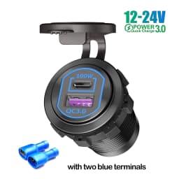 118W Aluminum 12V USB C Laptop Outlet PD 100W Port & QC3.0 18W Car Charger Socket Fast Charging for RV MarineTruck Boat Golf