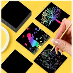 50/100-Piece Scratch Art Kit with Rainbow Magic Paper Tape 2 Bamboo Pens Black Scratch Paper Christmas Birthday Gift Cards