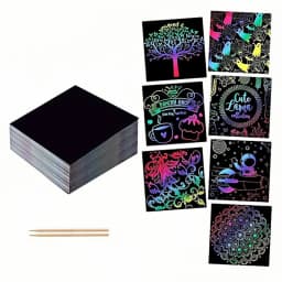 50/100-Piece Scratch Art Kit with Rainbow Magic Paper Tape 2 Bamboo Pens Black Scratch Paper Christmas Birthday Gift Cards