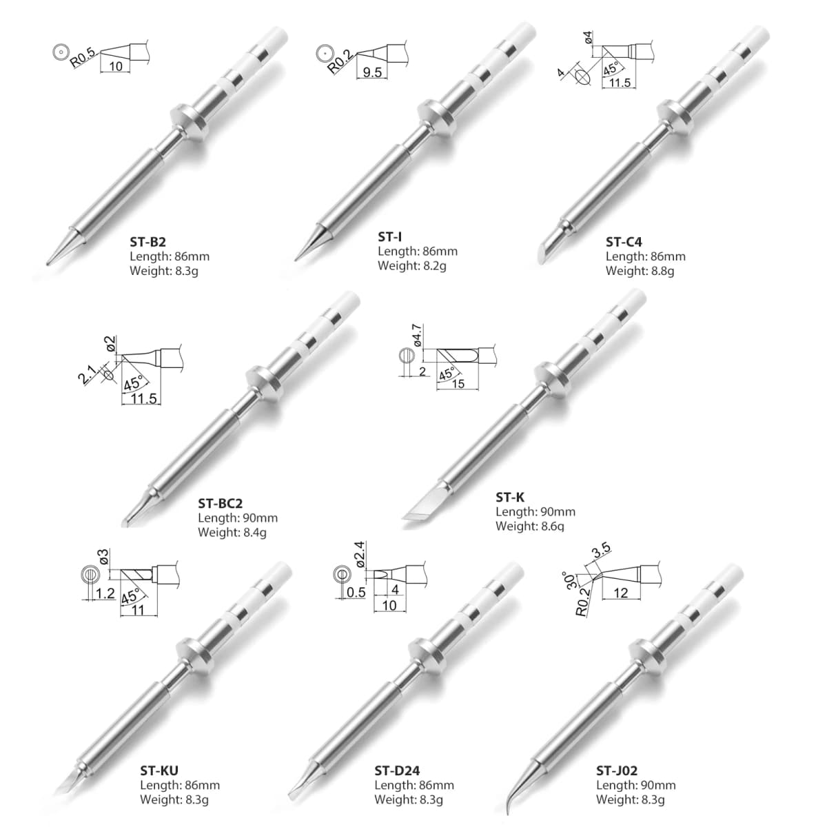 Pine64 Pinecil V2 TS100 TS101 Electric Soldering Iron Tip Replacement Various Models Tips Series ST-B2/BC2/K/KU/J02/D24/C4/I