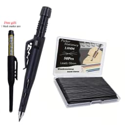 New Creative 55mm Long Head Carpenters Pencil Set With 50Lead Refills, 2.8mm Woodworking Marking Pen Architect Drawing Tool
