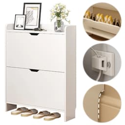 2-Tier Wooden Narrow Shoe Storage Cabinet Space Saving Free-Standing Shoe Cabinet Slimming Shoe Rack for Bedroom Living Room