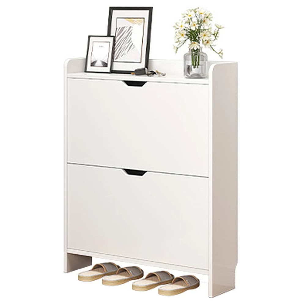 2-Tier Wooden Narrow Shoe Storage Cabinet Space Saving Free-Standing Shoe Cabinet Slimming Shoe Rack for Bedroom Living Room