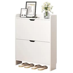 2-Tier Wooden Narrow Shoe Storage Cabinet Space Saving Free-Standing Shoe Cabinet Slimming Shoe Rack for Bedroom Living Room
