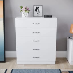 5 Drawer Chest White, Wood Storage Cabinet Dresser for Bedroom, Hallway, Closet Organizer, Modern Furniture (75x36x90cm)