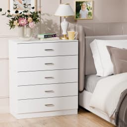 5 Drawer Chest White, Wood Storage Cabinet Dresser for Bedroom, Hallway, Closet Organizer, Modern Furniture (75x36x90cm)