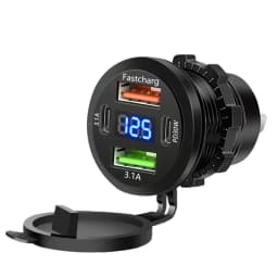 Car Charger Socket Dual Type-C & Dual USB 4Ports Fast Charging Socket Waterproof with Voltmeter 12V/24V For Car Boat Motorcycle
