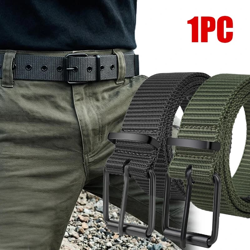 Men's Fashion Porous Pin Buckle Canvas Belt Versatile Student Youth Military Training Extended Denim Designer Belt