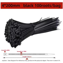 100 PCS Self-locking Plastic Nylon Tie Black Fastening Strap Cable-Tie-Set Cable Zip Tie Fastening Ring Zip Wraps Strap Tie