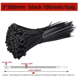 100 PCS Self-locking Plastic Nylon Tie Black Fastening Strap Cable-Tie-Set Cable Zip Tie Fastening Ring Zip Wraps Strap Tie