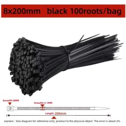 100 PCS Self-locking Plastic Nylon Tie Black Fastening Strap Cable-Tie-Set Cable Zip Tie Fastening Ring Zip Wraps Strap Tie