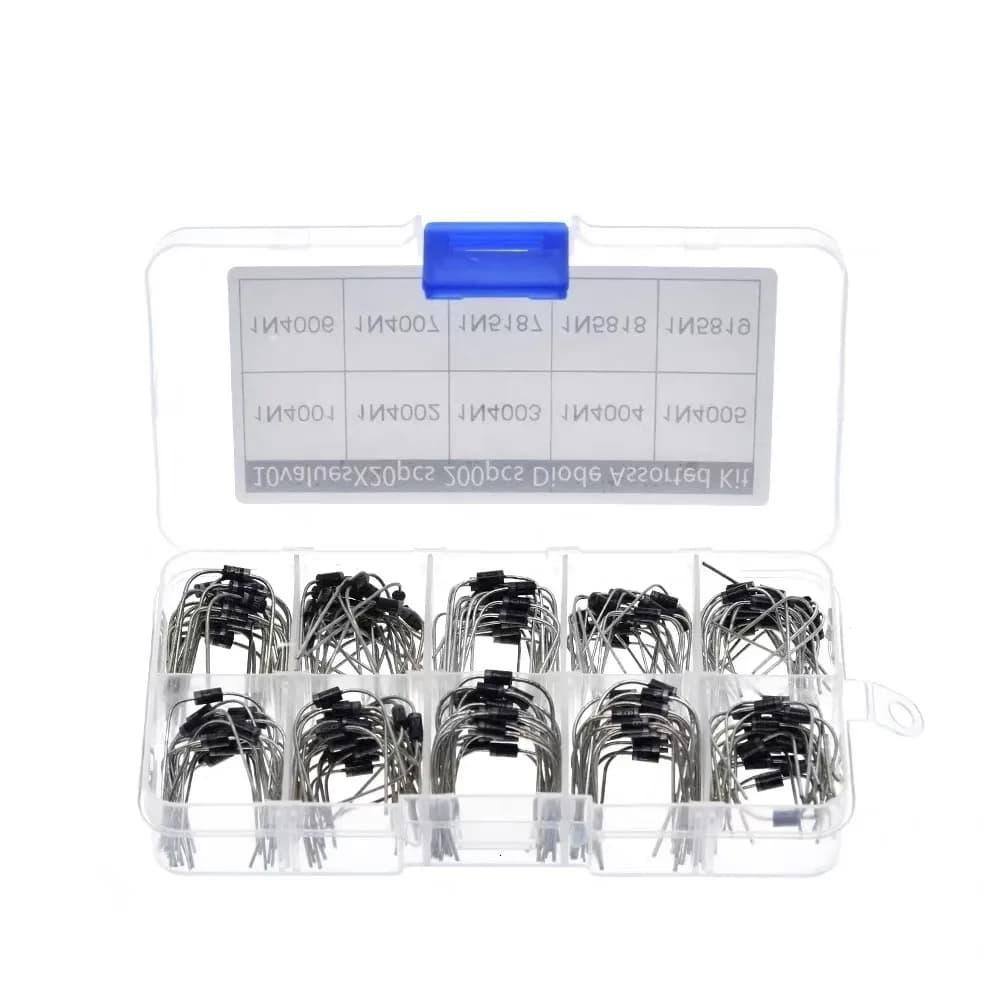 200Pcs 10 Values Rectifier Diode Assorted Kit 1N4001 1N4002 1N4003 1N4004 1N4005 1N4006 1N4007 1N5817 1N5818 1N5819 with Box