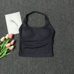 Women's Square Neck Deep Open Back Halter Bralette - Thick Straps, Slim-Fit, Removable Pads, Outerwear-Friendly