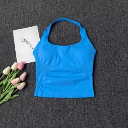 Women's Square Neck Deep Open Back Halter Bralette - Thick Straps, Slim-Fit, Removable Pads, Outerwear-Friendly