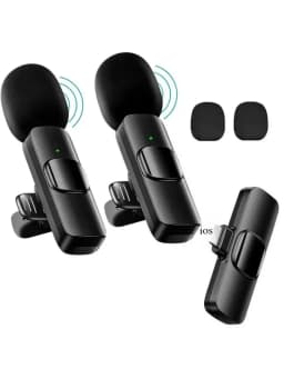 Basix Mini Wireless Lavalier Microphone Noise Cancelling for iPhone Android Cameras - Portable Wireless Mic for Live Interviews