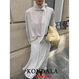 KONDALA Vintage Polka Dot Women Sets Chiffon Bow Tie Loose Blouses Loose Long Skirts Fashion 2026 Spring Summer Holiday Suits