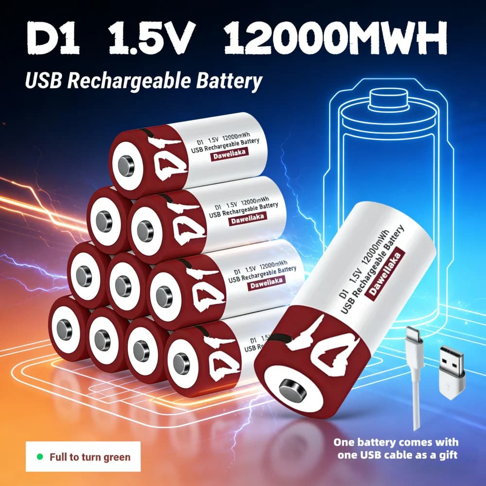 Rechargeable Lithium D Batteries LR20 1.5V D Size Cell Battery Replacement 12000mWh For Floodlight Toys Clocks Gas Stove
