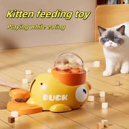 Interactive Cat Feeder Toy, Interactive Cat Toy - No Battery Needed, Manual Press Food Dispenser for All Cats, Duck Design