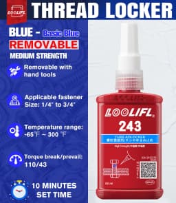 243-271 Medium to High Strength Thread Locking Agent, Thread Adhesive, Waterproof, Anti-Vibration, Anti-Corrosion, and Highly Stable