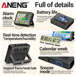 Digital Thermohygrometer Clock ANENG AP01 Snooze Alarm Mode Air Thermometer Humidity Multi-scenario High Precision Tester Tools