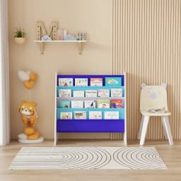 BonChoice 4-Tier Children Sling Book Rack Bookshelf Wooden, Easy-to-Reach Storage for Books, Kids Book Rack Storage Bookshelf