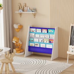 BonChoice 4-Tier Children Sling Book Rack Bookshelf Wooden, Easy-to-Reach Storage for Books, Kids Book Rack Storage Bookshelf