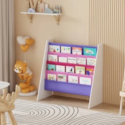 BonChoice 4-Tier Children Sling Book Rack Bookshelf Wooden, Easy-to-Reach Storage for Books, Kids Book Rack Storage Bookshelf